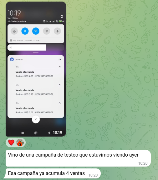 Testimonio real de Campaña de testeo · 4 ventas